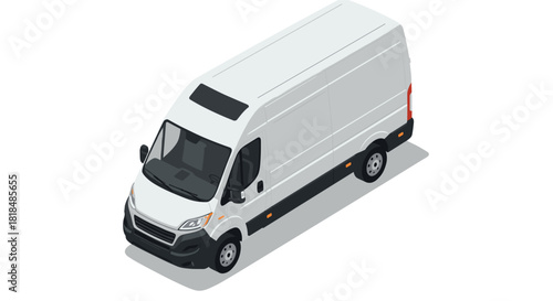 Isometric white delivery van on white background for transport and logistics design