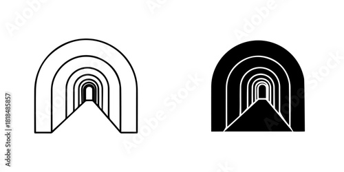Illustration of a tunnel with a vanishing point isolated on, perspective concept