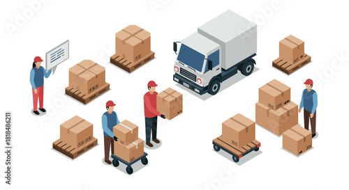 Efficient warehouse management with isometric delivery and logistics team