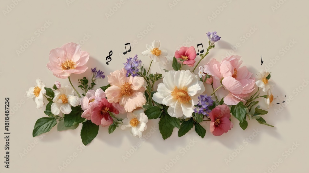 Naklejka premium Music notes of flowers.
