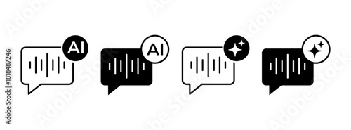 AI Voice Speaker Icon Set. Artificial Intelligence Sound and Speech Bubble Symbols
