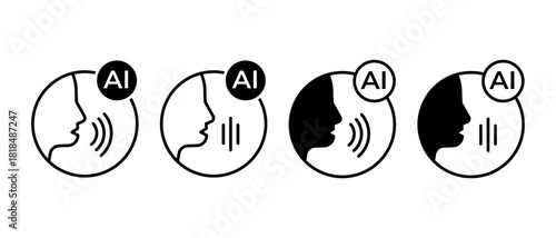 AI Voice Speaker Icon Set. Artificial Intelligence Sound and Communication Technology Symbols