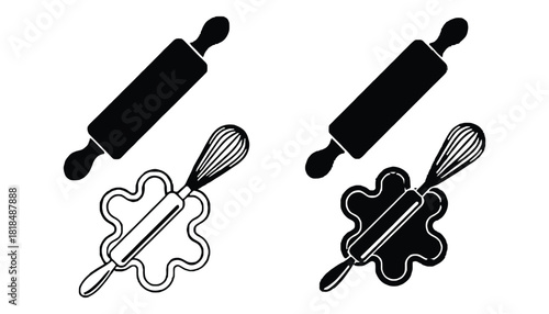 Baking tools rolling pin whisk vector illustration design art