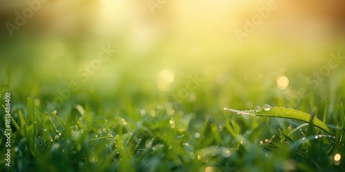 Fototapeta Naklejka Na Ścianę i Meble -  Morning dew on summer grass, suitable for text overlay backgrounds