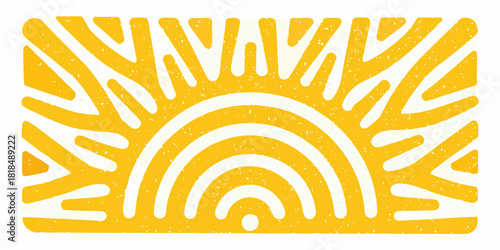 Abstract sunburst illustration with arcs and rays in yellow and white