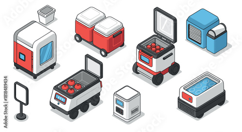 Isometric coolers and appliances collection for food and beverage storage