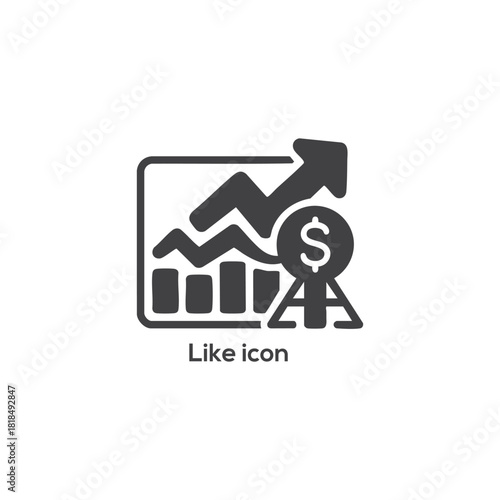 Social media like analytics icon with rising chart and dollar symbol, engagement monetization vector illustration on white background isolated

