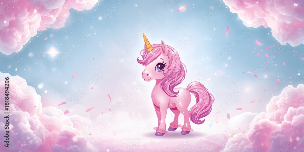 Obraz premium Sweet pink unicorn toy for girls, used as a decorative nursery accessory, Children's Day