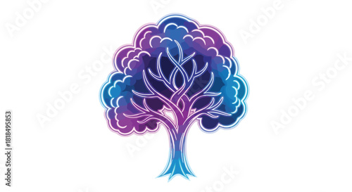 Stylized Arboreal Icon with Gradient Colors and Intricate Branch Detail on a White Canvas