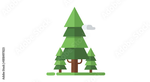 Stylized evergreen trees artwork evoking a sense of natural simplicity and harmonious design with a subtle cloud detail offering a touch of serenity