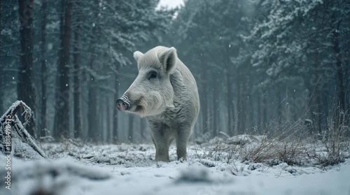 Wild Boar in Snowy Forest
