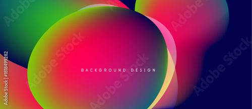 Vibrant abstract shapes overlap, creating fluid colorful gradients. Design features pinks, blues, greens, purples. Text reads background design.