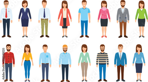 Business people illustration set, diverse office workers standing, corporate team characters, professional staff group, modern workplace employee vector collection
