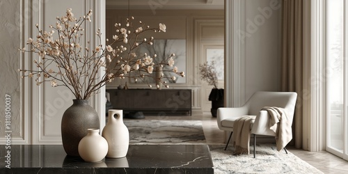 Interior with decorative items used as a background for text and layout, emphasizing design elements