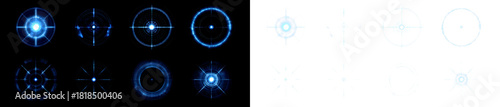Abstract Blue Light Patterns and Shapes for Design Projects Display on Black and Transparent Background, cutout, png