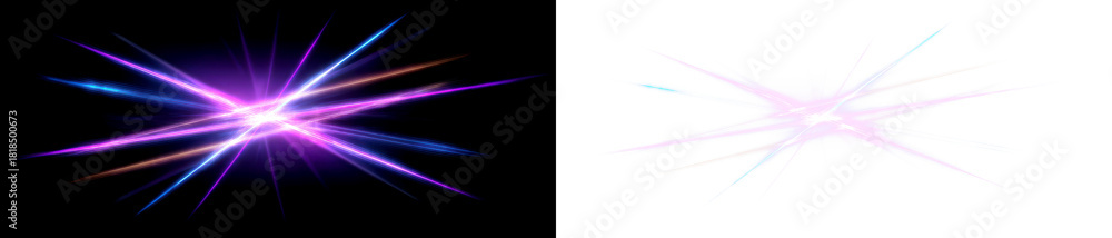 Fototapeta premium Colorful Light Rays Display on Black and Transparent Background, cutout, png