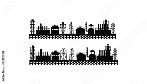 Factory silhouette industrial plant black and white vector art