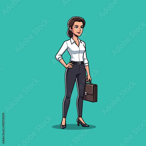 Confident businesswoman in formal attire standing with briefcase, exuding professionalism and determination in her career path