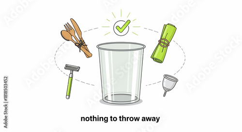 Zero waste lifestyle concept with reusable items and a clear glass.