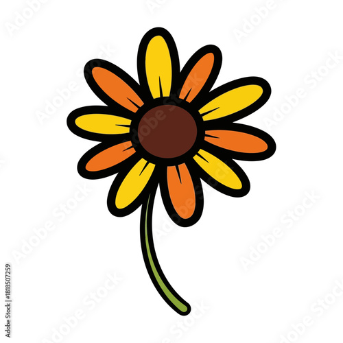 A vibrant sunflower with yellow and orange petals isolated on, a symbol of summer and happiness, in full bloom
