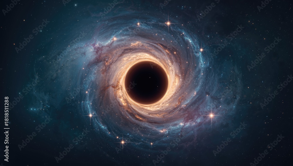 Obraz premium Stars falling into a black hole resembling an eye in space, emphasizing gravitational attraction, Earth Day