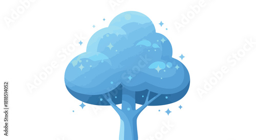 Stylized blue tree vector art with sparkling star accents, perfect for playful designs and illustrative artwork for digital contents