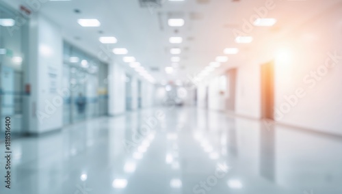 Blurry backdrop of a hospital corridor at a modern medical facility, emphasizing infrastructure maintenance, World Health Day