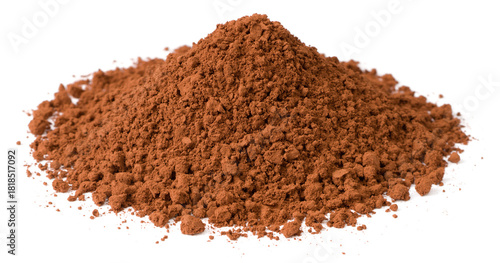 Raw cocoa powder isolated on white background.