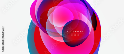 Abstract colorful circles overlap. Vibrant pinks, blues, reds create dynamic visual effect. Modern design element, clean background.