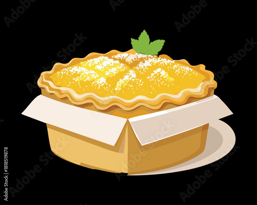 Homemade citrus lemon pie in an open cardboard box ready for delivery or picnic - Vector Illustration