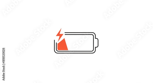 Low battery icon with lightning bolt signifies power loss, device failure, or technology challenges, perfect for tech blogs, repair services, or emergency preparedness