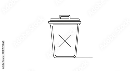 Delete icon for website or app, modern minimal outline of trash can with cross, symbolizing removal, deletion, or an error, clean vector design