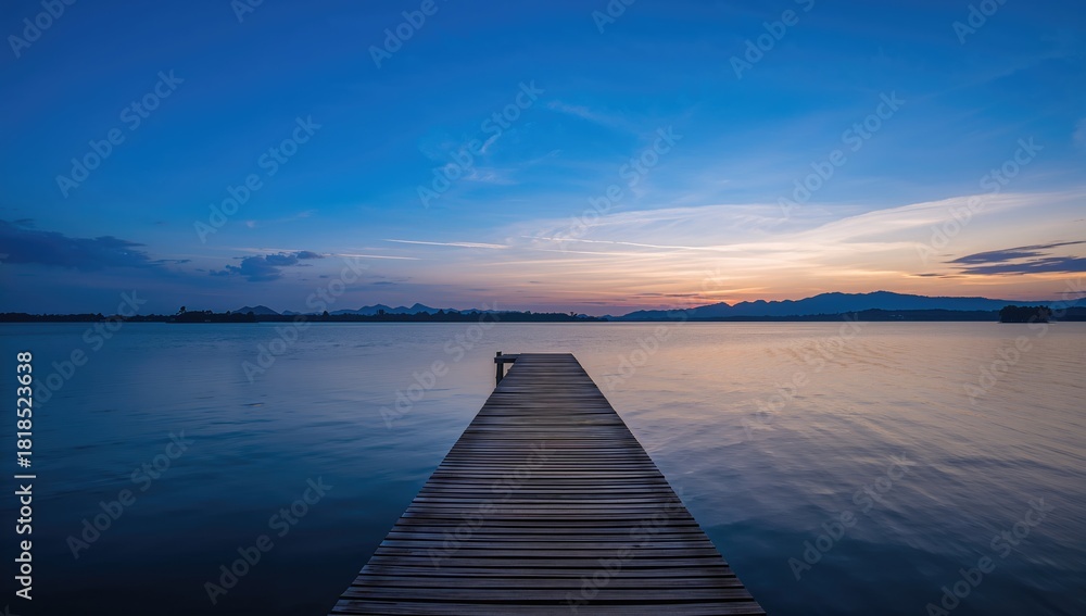 Naklejka premium Tomok pier at Lake Toba in the afternoon, emphasizing a tranquil and cooling atmosphere for summer travel and tropical scenery
