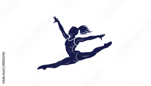 Gymnastics Jump Split Vector: Dynamic Silhouette of Woman Athlete in a Leaping Pose
