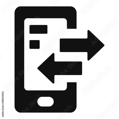 Mobile data transfer vector icon — smartphone send and receive arrows symbol in minimal flat outline style for file sharing, sync, and communication design
