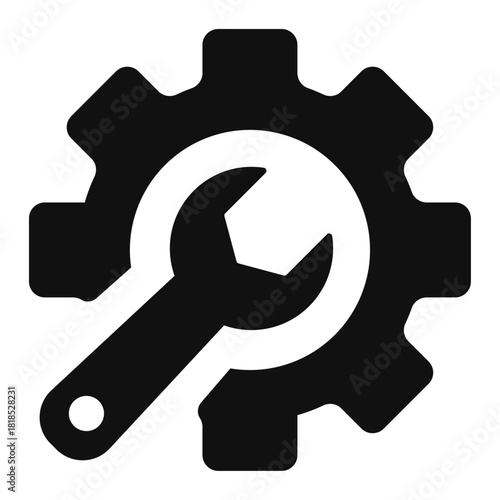 Settings repair vector icon — gear and wrench symbol in minimal flat outline style for configuration, maintenance tools, system service, and modern UI design
