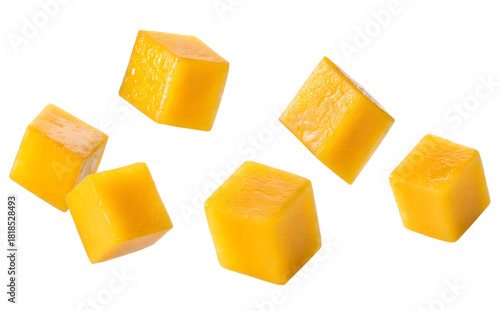 vibrant mango cubes isolated on black showcase tropical sweetness and freshness, ideal for illustrating healthy eating, exotic flavors, and summer treats