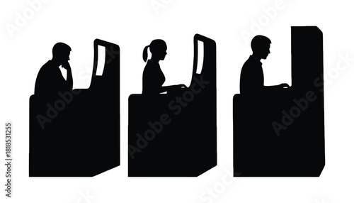 Silhouette of people playing arcade games retro gaming vector