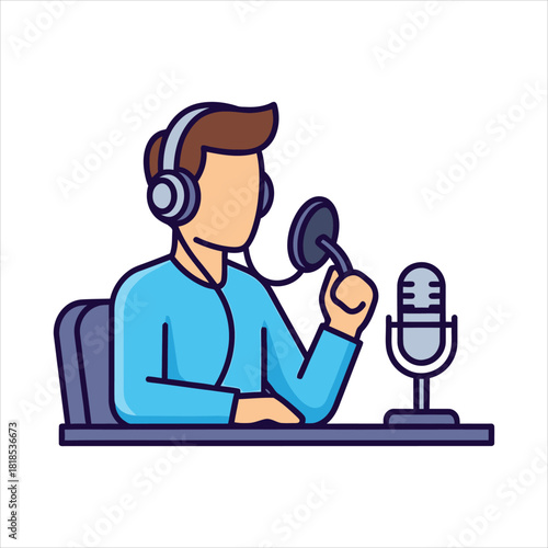 Man With Headphones Recording Podcast