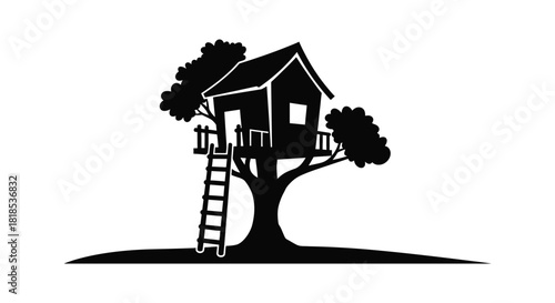 Treehouse Silhouette With Ladder Design