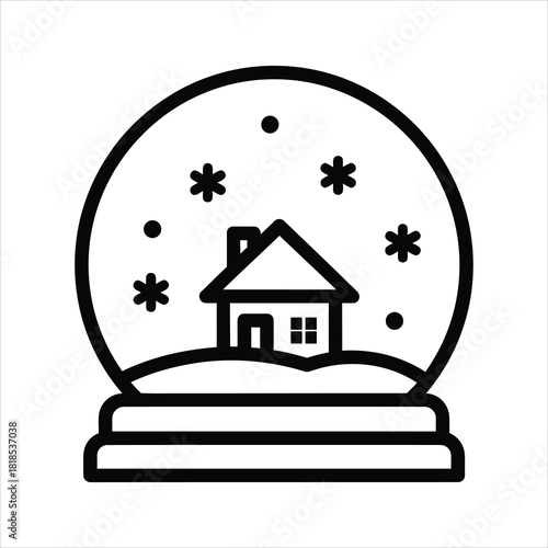 Line Art Snow Globe With House Scene