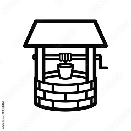 Simple Wishing Well Line Drawing