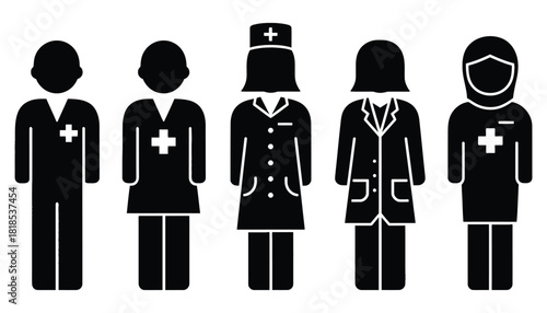 Medical staff team healthcare workers doctor nurse icon set