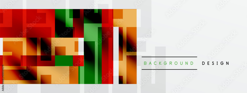 Fototapeta premium Abstract geometric pattern. Colorful squares overlap, creating modern visual effect. White space provides contrast, clean aesthetic.