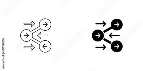 Data flow and network connection icon representing a central hub with incoming and outgoing arrows