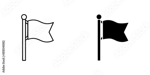Flag icon set with outline and solid black versions, isolated on