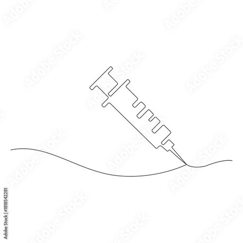 One continuous line drawing of medicine set with syringe and vial,Pharmaceutical vector illustration.