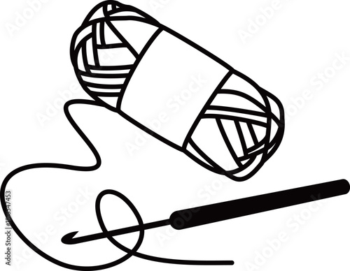 手描きの紙巻き毛糸とかぎ針イラストのアイコン　Web　Adobe Illustrator Artwork