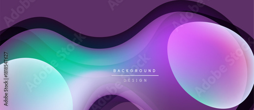 Abstract fluid shapes, vibrant purple, teal gradients. Modern design elements create dynamic visual impact. Smooth curves, soft lighting.