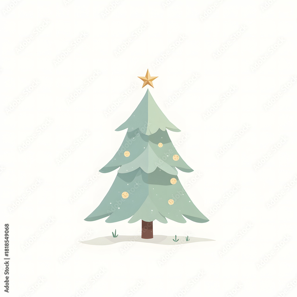 Obraz premium Christmas tree vector illustration with star and snow for winter holiday celebration design